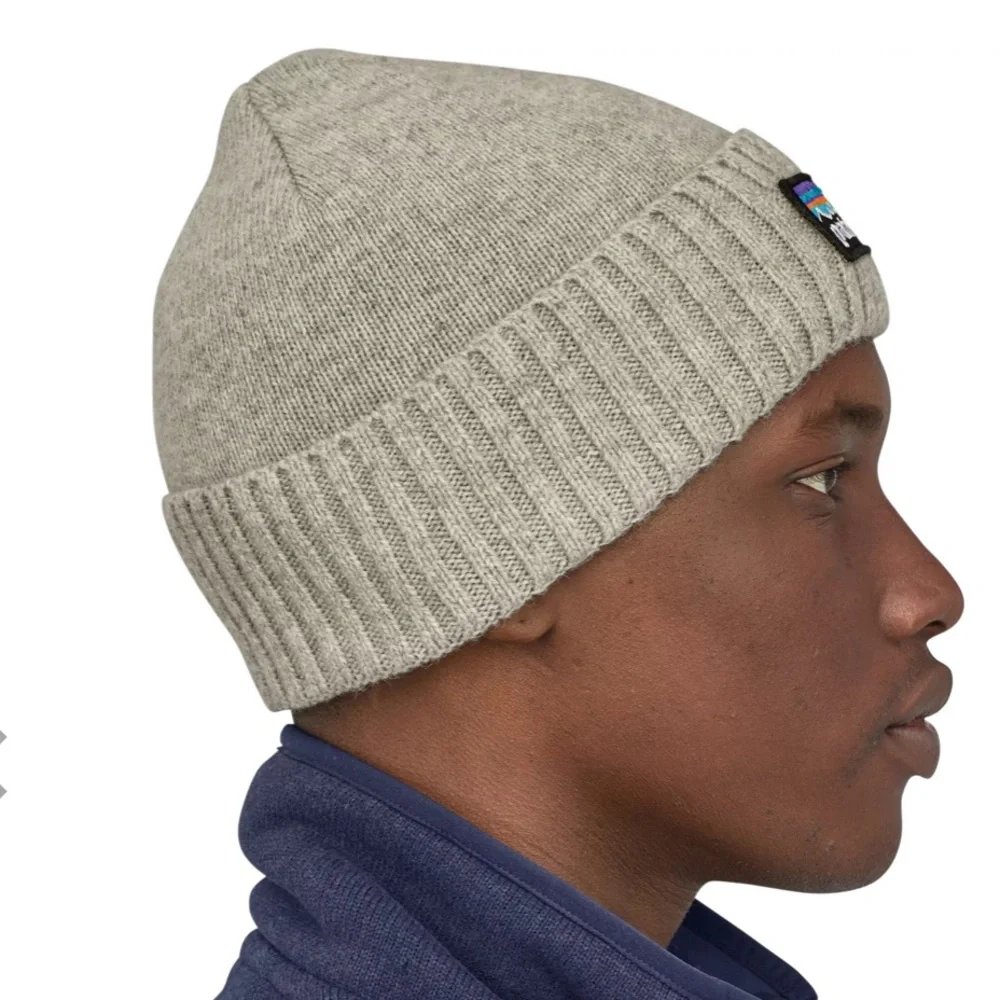 Brand New Patagonia Brodeo Beanie Recycled Wool Drifter Grey Logo Hat Ski Hike - Picture 12 of 15